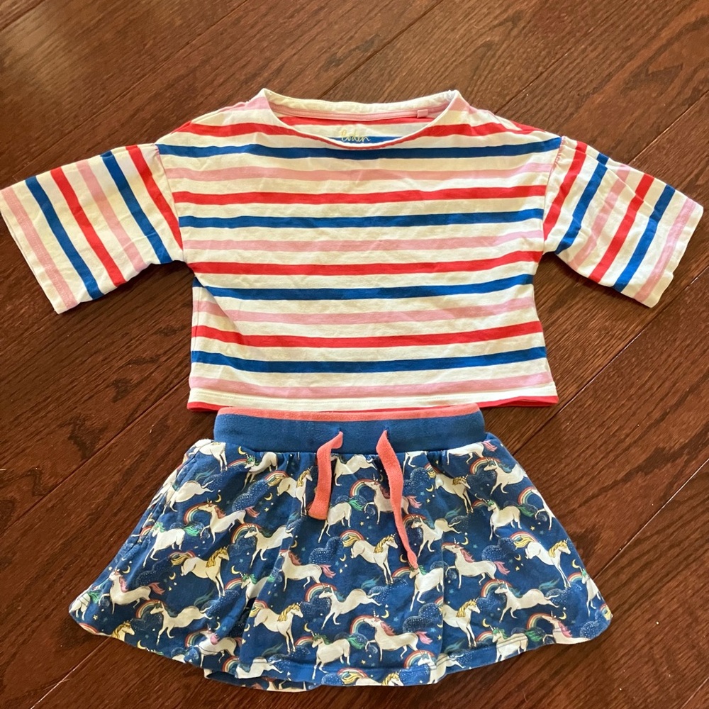 Mini Boden Bundle: Shirt and Unicorn Skirt 3-4